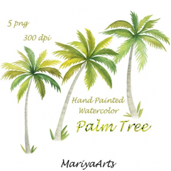 Palm Tree Clipart, Watercolor Clip Art, Hand Painted, Double Palm Tree,  Tropical, Summer, Holidays, Scrapbooking, 5 PNG, Digital Download