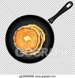 Vector Clipart - Pancakes with butterin frying pan ...