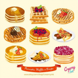 Waffle & Pancake Digital Vector Clip art/ Crepes Cakes ...