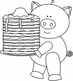Black and White Pig with Pancakes Clip Art - Black and White ...