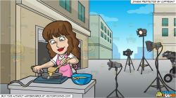 clipart #cartoon A Woman Pouring Pancake Batter Into A Hot ...