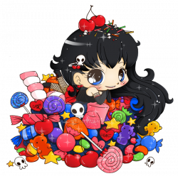Chibi in Pile of Sweets: Commission by YamPuff on DeviantArt