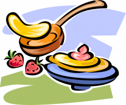 Flapjacks with Butter and Strawberry - Vector Image