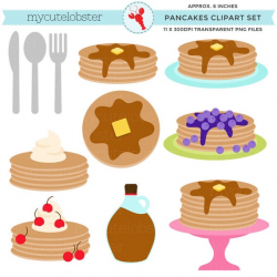 Pancakes Clipart - clip art set, pancakes, breakfast, pancake, syrup, food,  crepes - personal use, small commercial use, instant download