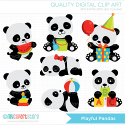 Clipart - Playful Pandas, Panda clipart, baby panda clipart, baby ...