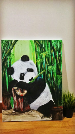 acrylic canvas painting. panda in bamboo forest | Art ...