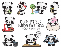 Premium Vector Clipart - Kawaii Panda - Cute Panda Planning Clipart -  Instant Download - Kawaii Clipart