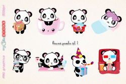 Collection of panda clipart, PNG graphics happy mail, business, laundry day  clip art great for planner stickers or scrapbooking, invitations, cards.