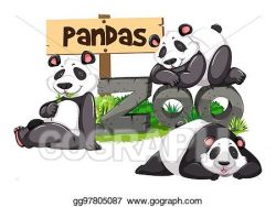 EPS Illustration - Three pandas in the zoo. Vector Clipart ...