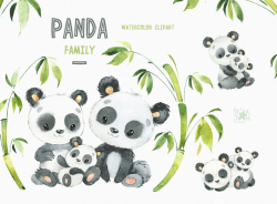 Panda Family. Little animals watercolor clipart, watercolor, mother, hugs,  cub, bamboo, florals, baby-shower, kids, baby, cute, nursery