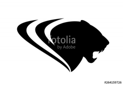 roaring black panther profile head - vector silhouette ...