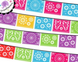 Mexican Banners Clip Art - Papel Picado Clipart by StripedElephants
