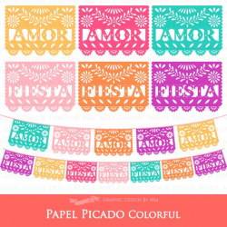 AMOR and FIESTA 6 Colors Papel Picado / Fiesta Bunting /