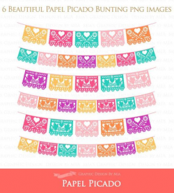 Papel Picado Clipart, Mexican Bunting Banner, Fiesta Bunting Banner,  Wedding Bunting, Party Bunting, Invitations - CA078
