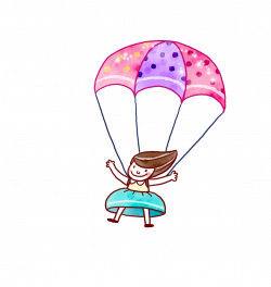 Parachute Cartoon - Hand-painted cartoon girl with parachute flying ...