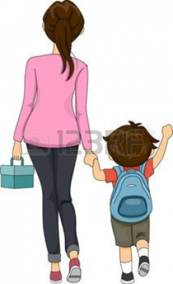 parents and children: Illustration of Mom and Boy walking to ...