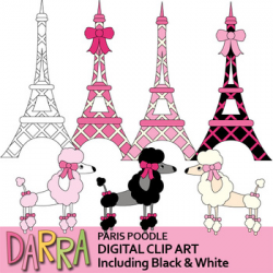 Paris clip art - Eiffel Tower and Poodle clipart (pink, black) by ...