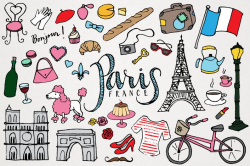 Paris Clipart - Paris France Clip Art, monuments clipart, city clipart,  hand drawn clipart, Eiffel Tower, France Landmarks, French clipart