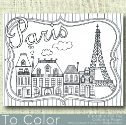 Printable Paris Coloring Page for Adults, PDF / JPG, Instant ...