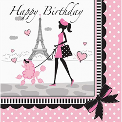 Party in Paris Happy Birthday Lunch Napkins 18 Per Pack