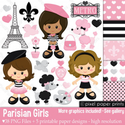 Paris clipart- PARISIAN GIRLS - Clip art and digital paper set