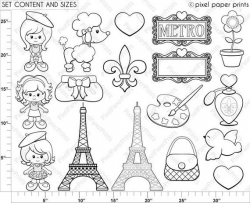 Parisian Girls - Digital stamps - Paris clipart - Line art ...