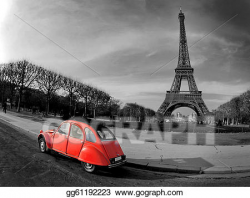 Stock Illustration - Eiffel tower and old red car - paris ...