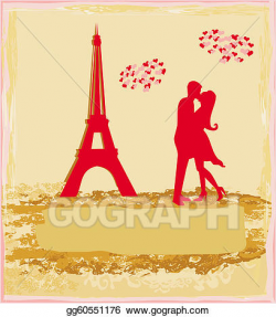 Stock Illustration - Romantic couple in paris. Clipart ...