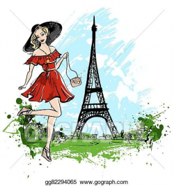 Vector Clipart - Woman walking in paris. Vector Illustration ...