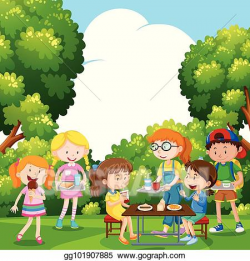 Vector Stock - Children eating food in the park. Clipart ...