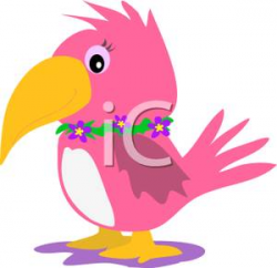 A Colorful Cartoon of a Darling Pink Parrot with a Floral ...