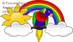 Clip Art Illustration of a Rainbow With a Parrot Clouds and ...