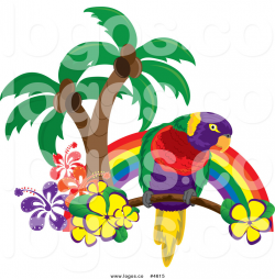 Royalty Free Parrot with Palm Trees and Hibiscus Flowers ...