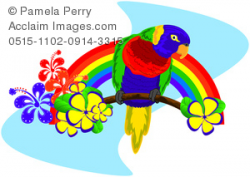 Clip Art Illustration of a Rainbow With a Tropical Parrot