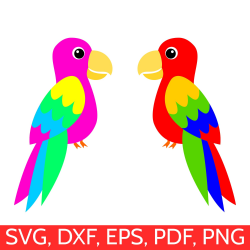 Two parrots sitting and talking on a branch. Tropical SVG ...