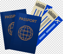 Two blue Passport illustrations, Airline ticket Travel ...