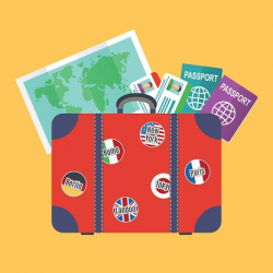 Traveler's Suitcase, Earth Map, Passports premium clipart ...