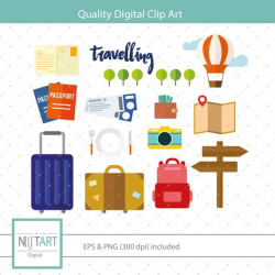 Travel icons clipart , travel essentials clipart, vector graphics, air  balloon clipart, digital clip art, digital images - CL 096