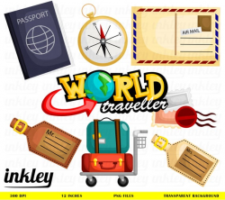 Travel Clipart, Travel Clip Art, Travel Png, Passport Clipart, Compass  Clipart, Luggage Clipart, Mail Clipart, Earth Clipart, World Clipart