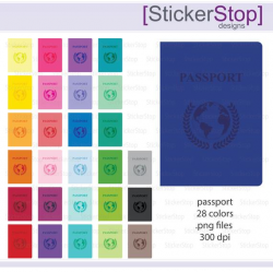 Passport Clipart 28 colors, PNG Digital Clipart - Instant download