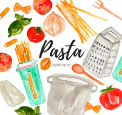 Watercolor food clipart - pasta clipart - spaghetti clipart - cooking  clipart - Commercial Use