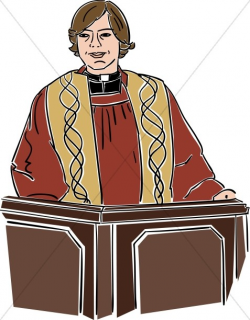 Female Preacher Behind Lectern | Clergy Clipart