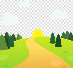 Green forest and yellow sun during daytime illustration ...