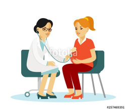 Medicine concept with practitioner doctor woman and young ...