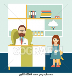 Vector Clipart - Doctor and little patient in office surgery ...