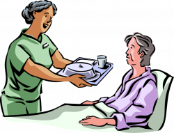 Orderly Delivers Meal to Elderly Patient - Vector Image