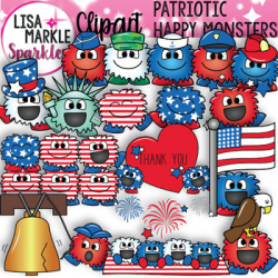 Red White Blue Patriotic Happy Monster Clipart