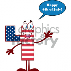 Happy Patriotic Number Four In American Flag Cartoon Mascot Character  Waving For Greeting With Speech Bubble And Text Happy 4 Of July clipart. ...