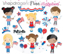 BUY5GET5 Patriotic clipart, Independence Day, July 4th clipart, Patriotic  kids clipart, American kids clipart, Commercial License Included