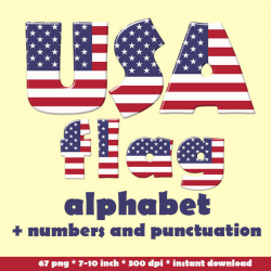 American flag alphabet clipart, patriotic blue red and white ...